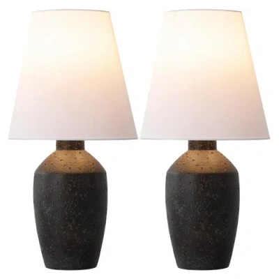 Jonathan Y Xander 19.5" Minimalist Scandinavian Concrete Effect Resin/iron Ginger Jar Led Table Lamp In Matte Black