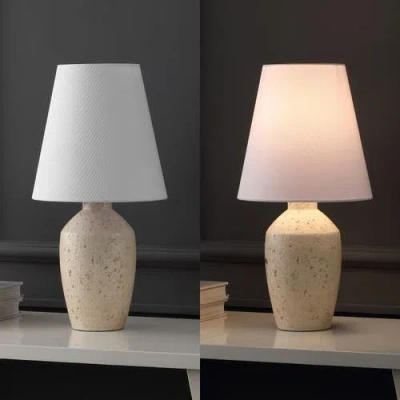 Jonathan Y Xander 19.5" Minimalist Scandinavian Concrete Effect Resin/iron Ginger Jar Led Table Lamp In Matte Cream