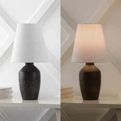 Jonathan Y Xander 19.5" Minimalist Scandinavian Concrete Effect Resin/iron Ginger Jar Led Table Lamp In Matte Black
