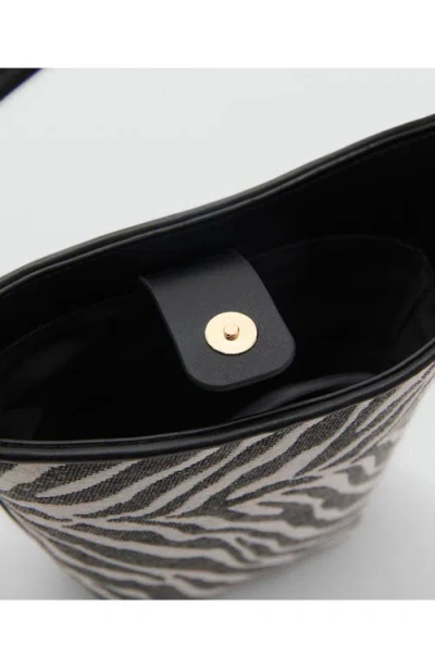 Mango Large Zebra-print Bucket Bag Black In Black