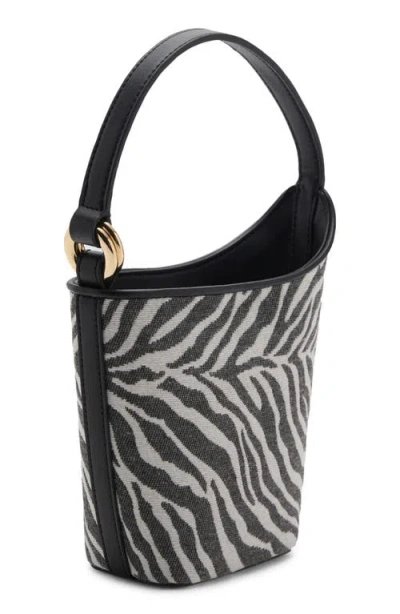 Mango Large Zebra-print Bucket Bag Black In Black