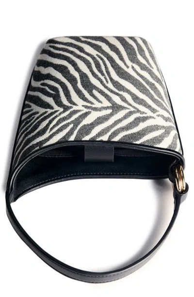 Mango Large Zebra-print Bucket Bag Black In Black