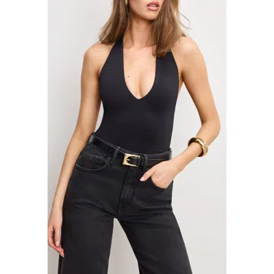 Good American Sculpting Halter V Neck Bodysuit In Black