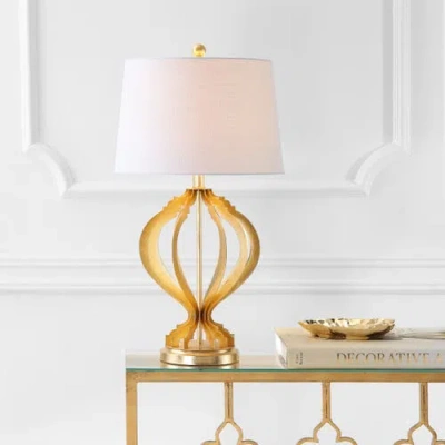 Jonathan Y Sebastian 28.5" Metal Trellis Led Table Lamp In Gold Leaf