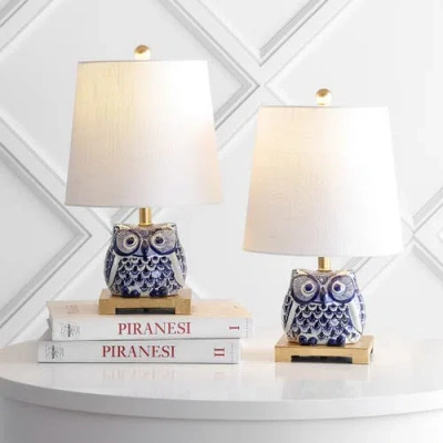 Jonathan Y Justina Ceramic Mini Table Lamp, Set Of 2 In Blue/white