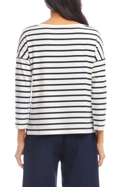 Karen Kane Stripe Boatneck Cotton Blend Top In Cream/navy
