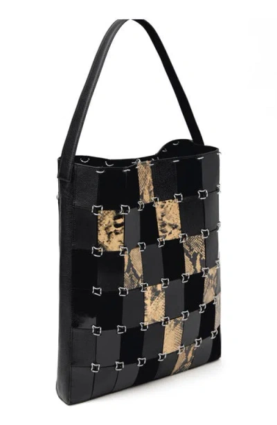 Mango Patchwork Leather Shoulder Bag In Black