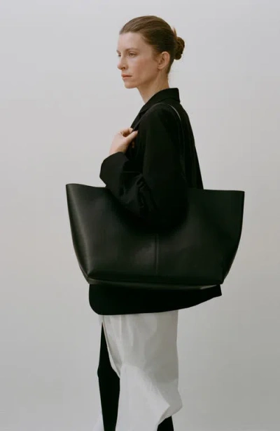 Mango Leather Shopper Bag In Black