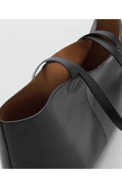 Mango Leather Shopper Bag In Black