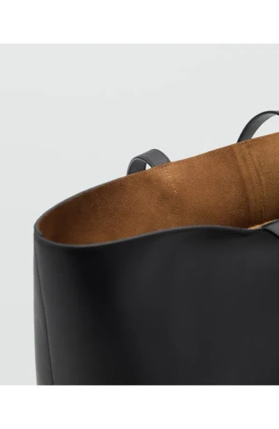 Mango Leather Shopper Bag In Black