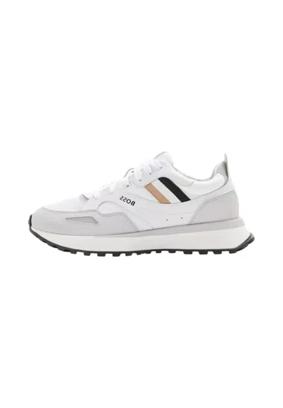 Hugo Boss White Runner Style Hybrid Sneakers With Eva Rubber Sole In Bianco