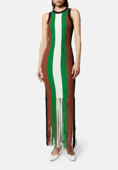 Silvian Heach Sleeveless Fringe Sweater Midi Dress In Green