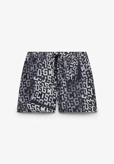 Gcds Costum Essentials Monogram Swimshorts In Nero