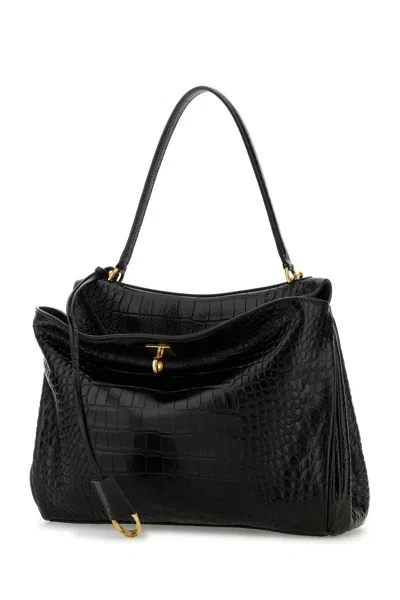 Balenciaga Women Black Leather Rodeo Handbag