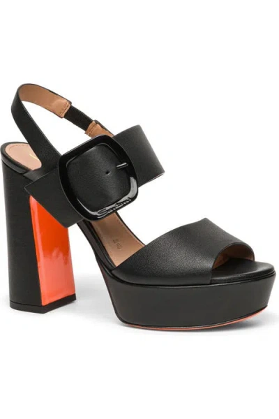 Santoni Bruxel Leather Buckle Platform Sandals In Black