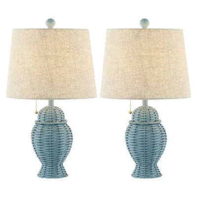 Jonathan Y Margie Wicker 20.5" Bohemian Rustic Iron Led Table Lamp In Blue