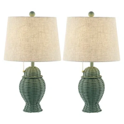 Jonathan Y Margie Wicker 20.5" Bohemian Rustic Iron Led Table Lamp In Green