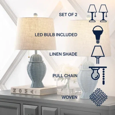 Jonathan Y Margie Wicker 20.5" Bohemian Rustic Iron Led Table Lamp In Blue