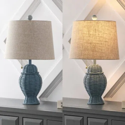 Jonathan Y Margie Wicker 20.5" Bohemian Rustic Iron Led Table Lamp In Blue