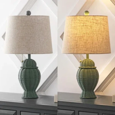 Jonathan Y Margie Wicker 20.5" Bohemian Rustic Iron Led Table Lamp In Green