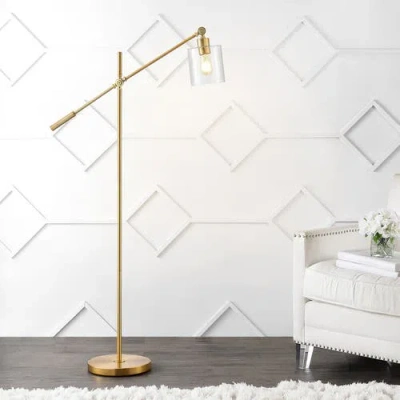Jonathan Y Kathryn Classic Glass Adjustable Head Modern Led Floor Lamp In Brass Gold