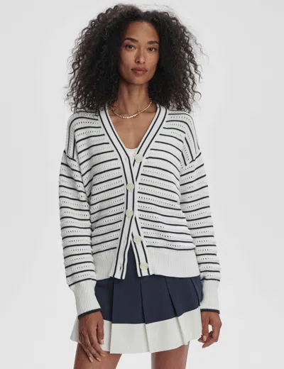Varley Antonia Relaxed Cardigan In White Blue Nights