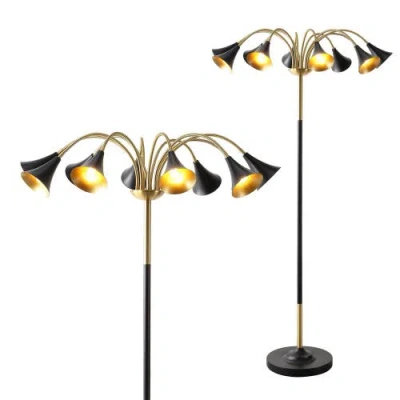 Jonathan Y Vivian 61" 10-light Mid-century Modern Iron Medusa Multi Head Led Floor Lamp In Brass Gold/black