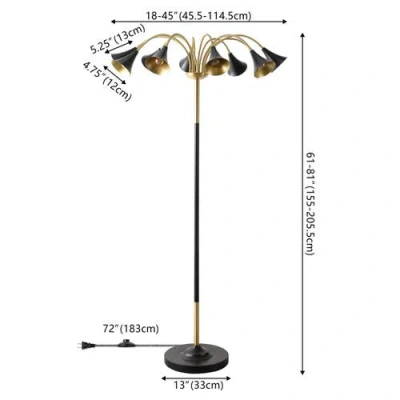 Jonathan Y Vivian 61" 10-light Mid-century Modern Iron Medusa Multi Head Led Floor Lamp In Brass Gold/black