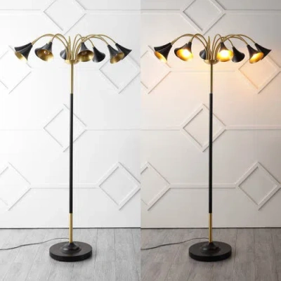 Jonathan Y Vivian 61" 10-light Mid-century Modern Iron Medusa Multi Head Led Floor Lamp In Brass Gold/black