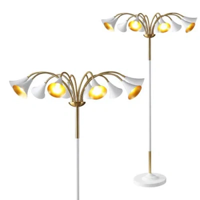 Jonathan Y Vivian 61" 10-light Mid-century Modern Iron Medusa Multi Head Led Floor Lamp In Brass Gold/white