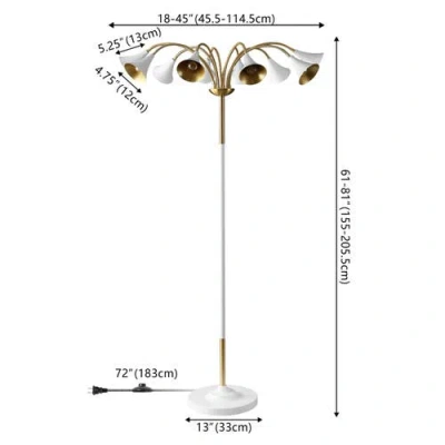 Jonathan Y Vivian 61" 10-light Mid-century Modern Iron Medusa Multi Head Led Floor Lamp In Brass Gold/white