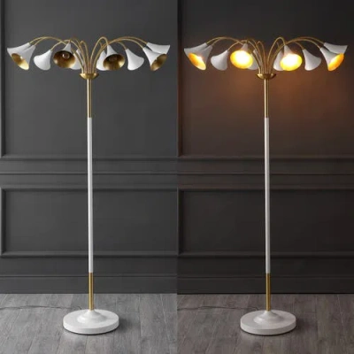 Jonathan Y Vivian 61" 10-light Mid-century Modern Iron Medusa Multi Head Led Floor Lamp In Brass Gold/white