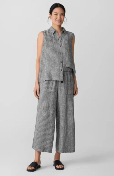 Eileen Fisher Washed Organic Linen Delave Wide Trouser Pant In Gray