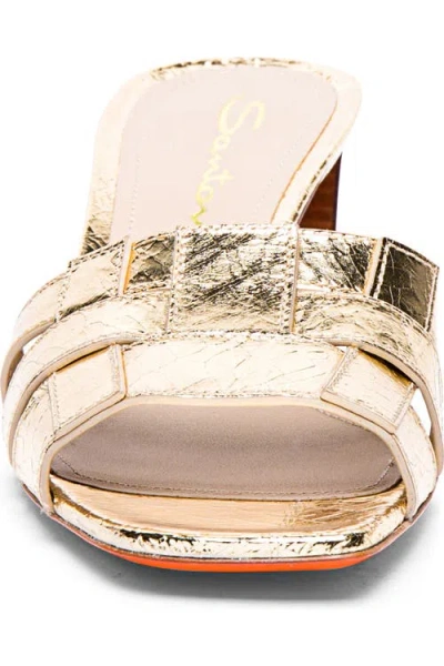 Santoni Venere Metallic Block-heel Mule Sandals In Gold