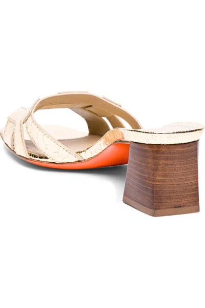 Santoni Venere Metallic Block-heel Mule Sandals In Gold