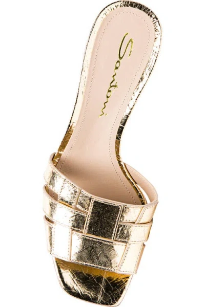 Santoni Venere Metallic Block-heel Mule Sandals In Gold
