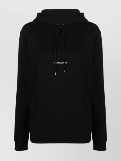 Saint Laurent Black Logo-print Cotton Hoodie In Black