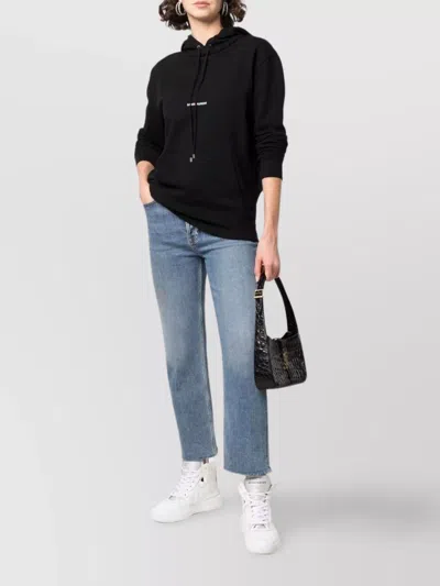 Saint Laurent Black Logo-print Cotton Hoodie In Black