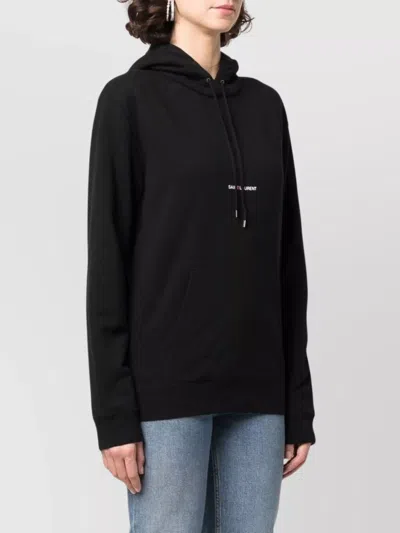 Saint Laurent Black Logo-print Cotton Hoodie In Black