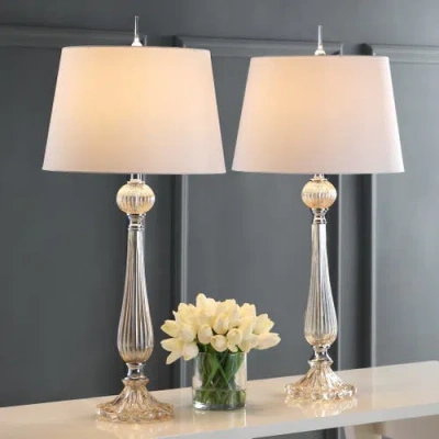 Jonathan Y Chloe 32.5" Glass Led Table Lamp (set Of 2) In Champagne