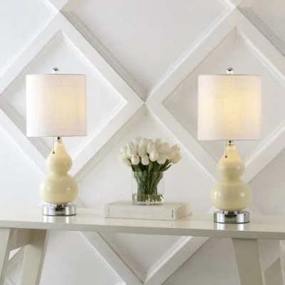 Jonathan Y Cora 22" Classic Vintage Glass Led Table Lamp With Usb Charging Port In Cream