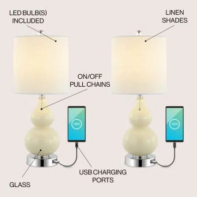 Jonathan Y Cora 22" Classic Vintage Glass Led Table Lamp With Usb Charging Port In Cream
