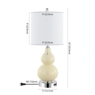 Jonathan Y Cora 22" Classic Vintage Glass Led Table Lamp With Usb Charging Port In Cream