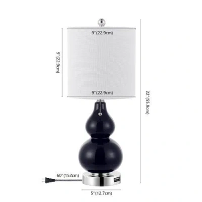 Jonathan Y Cora 22" Classic Vintage Glass Led Table Lamp With Usb Charging Port In Chrome/navy