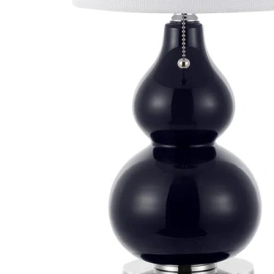 Jonathan Y Cora 22" Classic Vintage Glass Led Table Lamp With Usb Charging Port In Chrome/navy