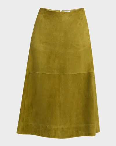 Bottega Veneta Suede Leather Midi Skirt Clothing In Green