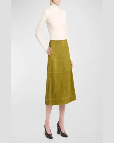Bottega Veneta Suede Leather Midi Skirt Clothing In Green