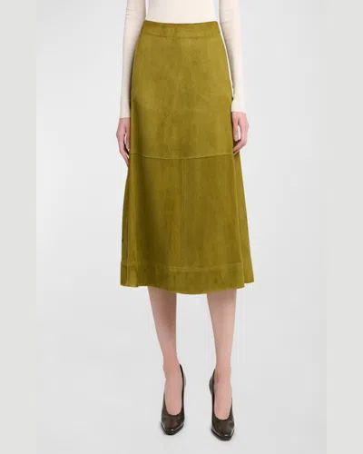 Bottega Veneta Suede Leather Midi Skirt Clothing In Green