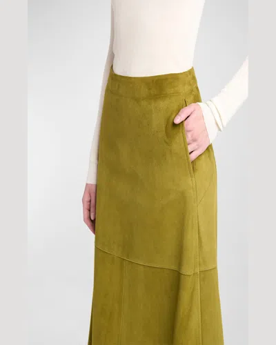 Bottega Veneta Suede Leather Midi Skirt Clothing In Green