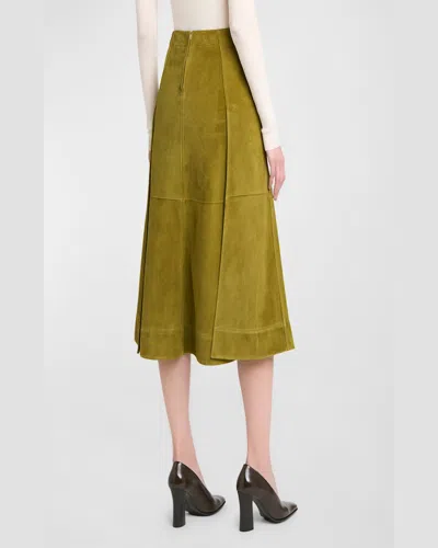 Bottega Veneta Suede Leather Midi Skirt Clothing In Green